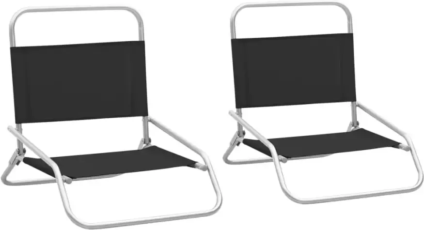 VIDAXL Strandstoelen 2 st inklapbaar stof zwart