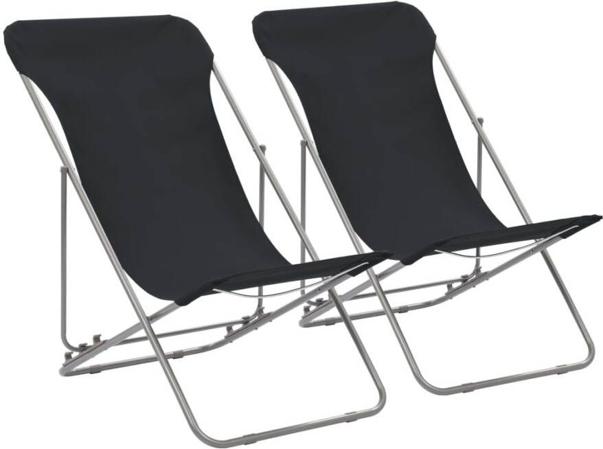 VIDAXL Strandstoelen inklapbaar 2 st staal en oxford stof zwart - Foto 4