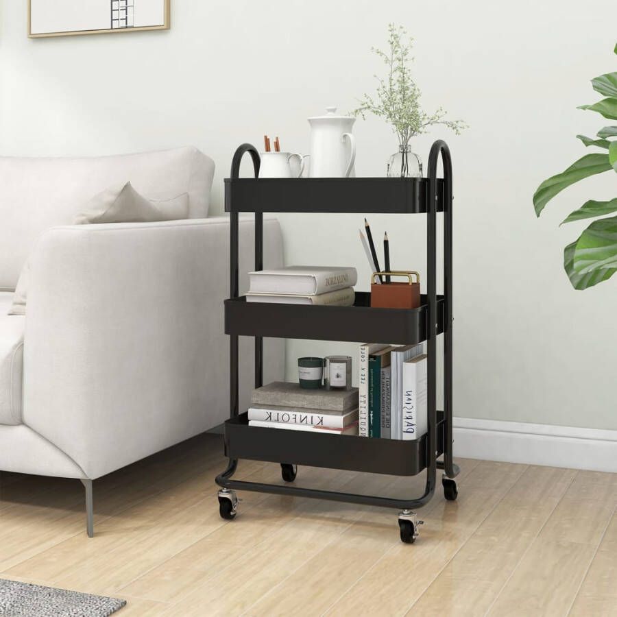 VIDAXL Trolley 3-laags 43x34x79 cm staal zwart