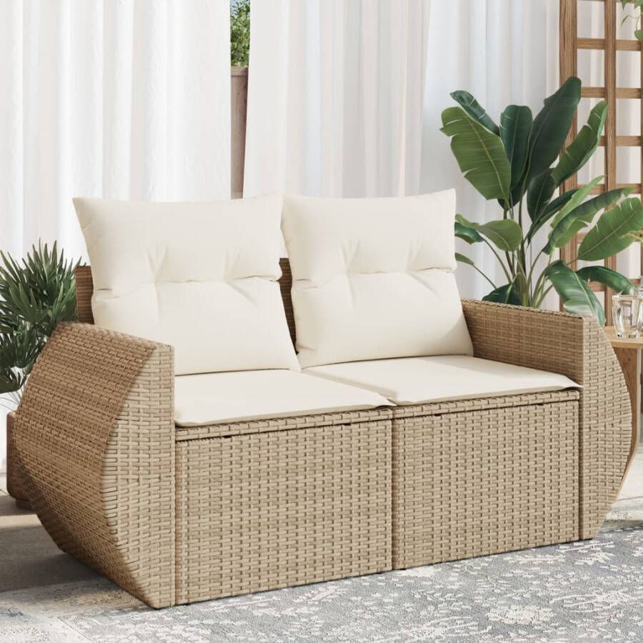 VIDAXL Tuinbank 2-zits met kussens poly rattan beige - Foto 4