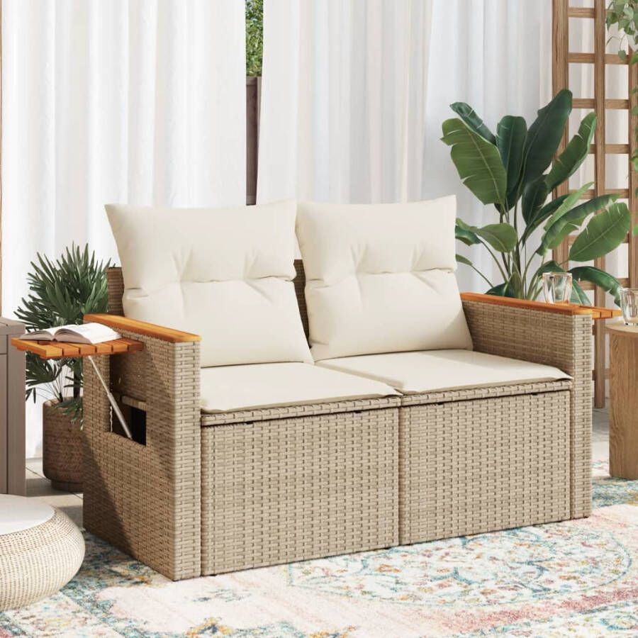 VIDAXL Tuinbank 2-zits met kussens poly rattan beige - Foto 4