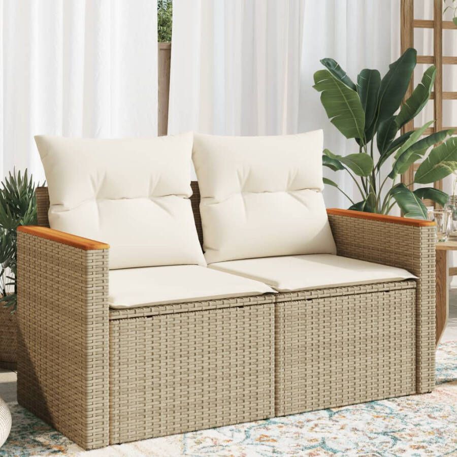 VIDAXL Tuinbank 2-zits met kussens poly rattan beige - Foto 4