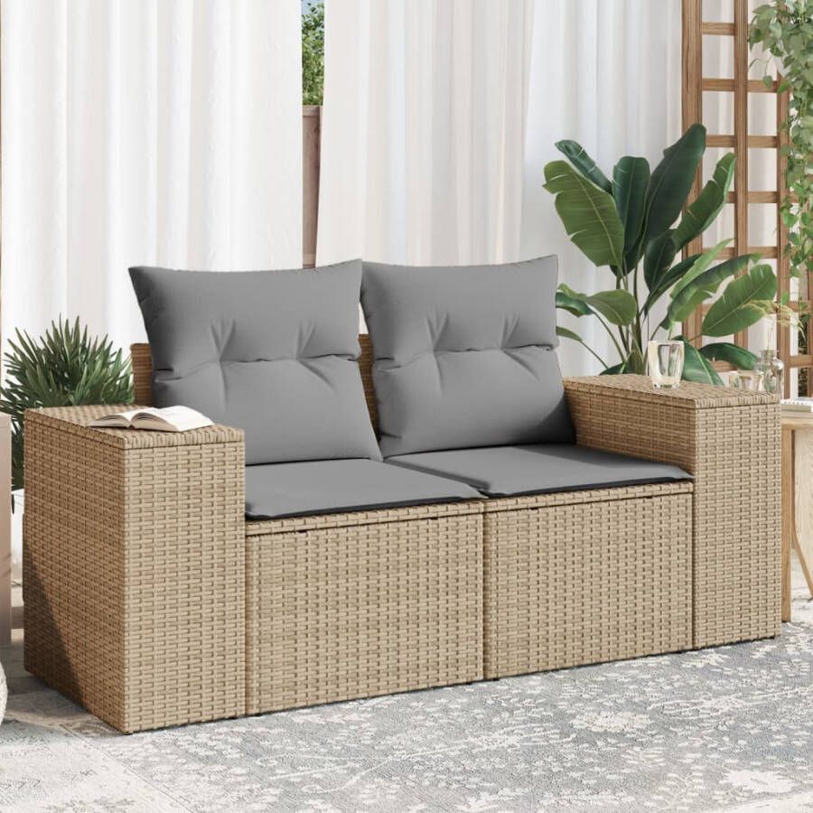 VIDAXL Tuinbank 2-zits met kussens poly rattan beige - Foto 4