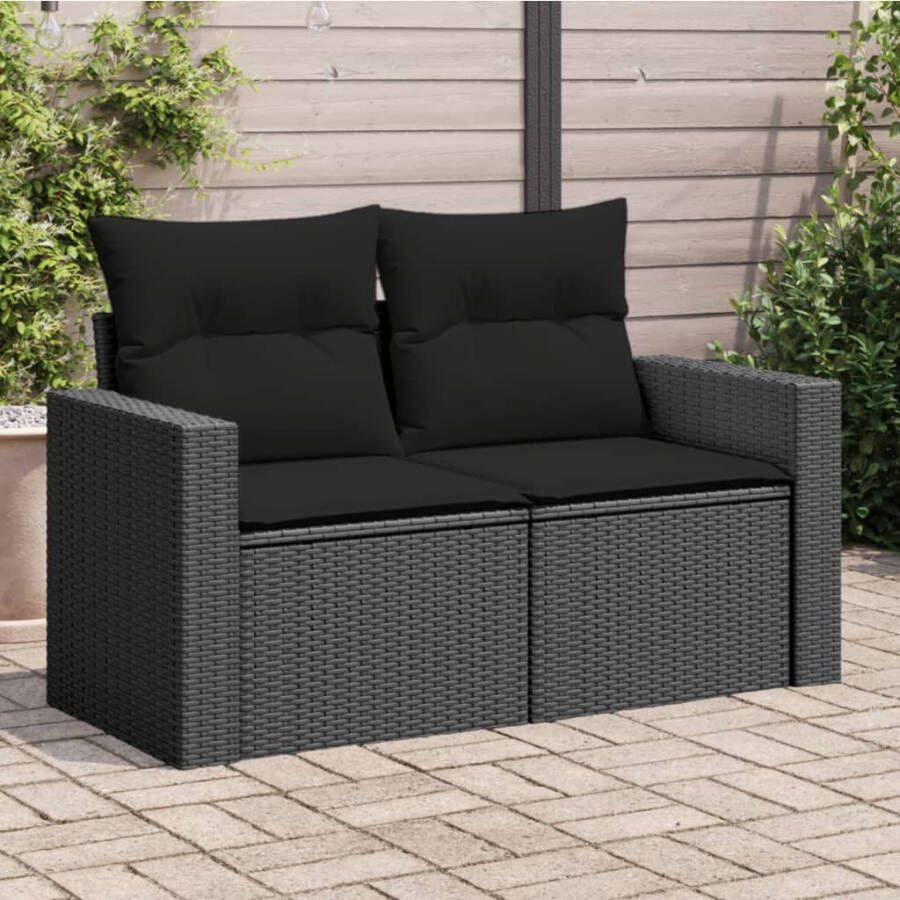 VIDAXL Tuinbank 2-zits met kussens poly rattan zwart - Foto 4