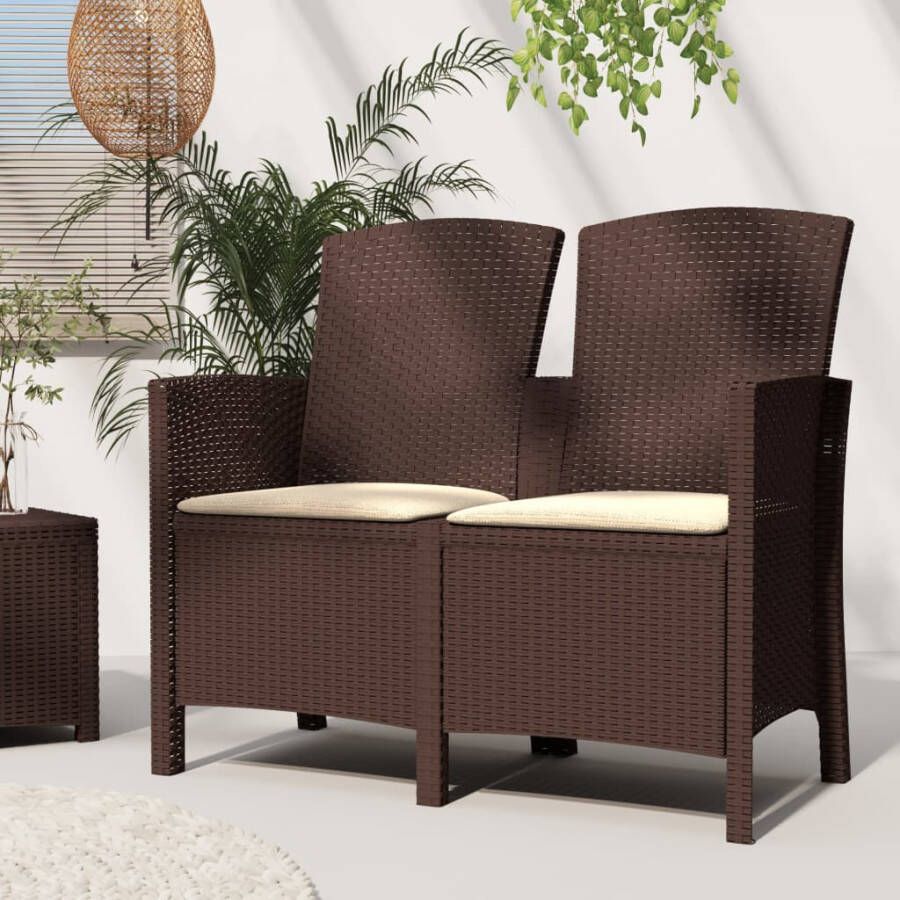 VIDAXL Tuinbank 2-zits met kussens PP-rattan bruin - Foto 4