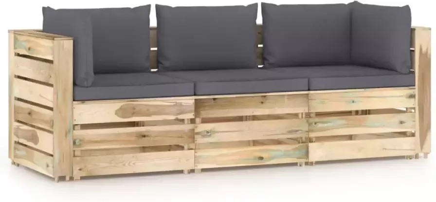 VIDAXL Tuinbank 3-zits met kussens groen geïmpregneerd hout