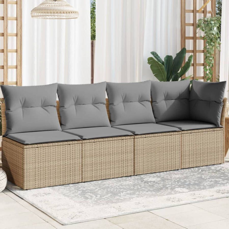 VIDAXL Tuinbank 4-zits met kussens poly rattan beige - Foto 4