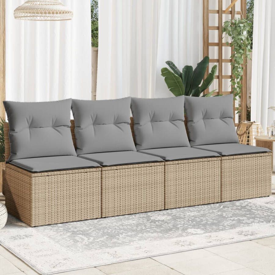 VIDAXL Tuinbank 4-zits met kussens poly rattan beige - Foto 3