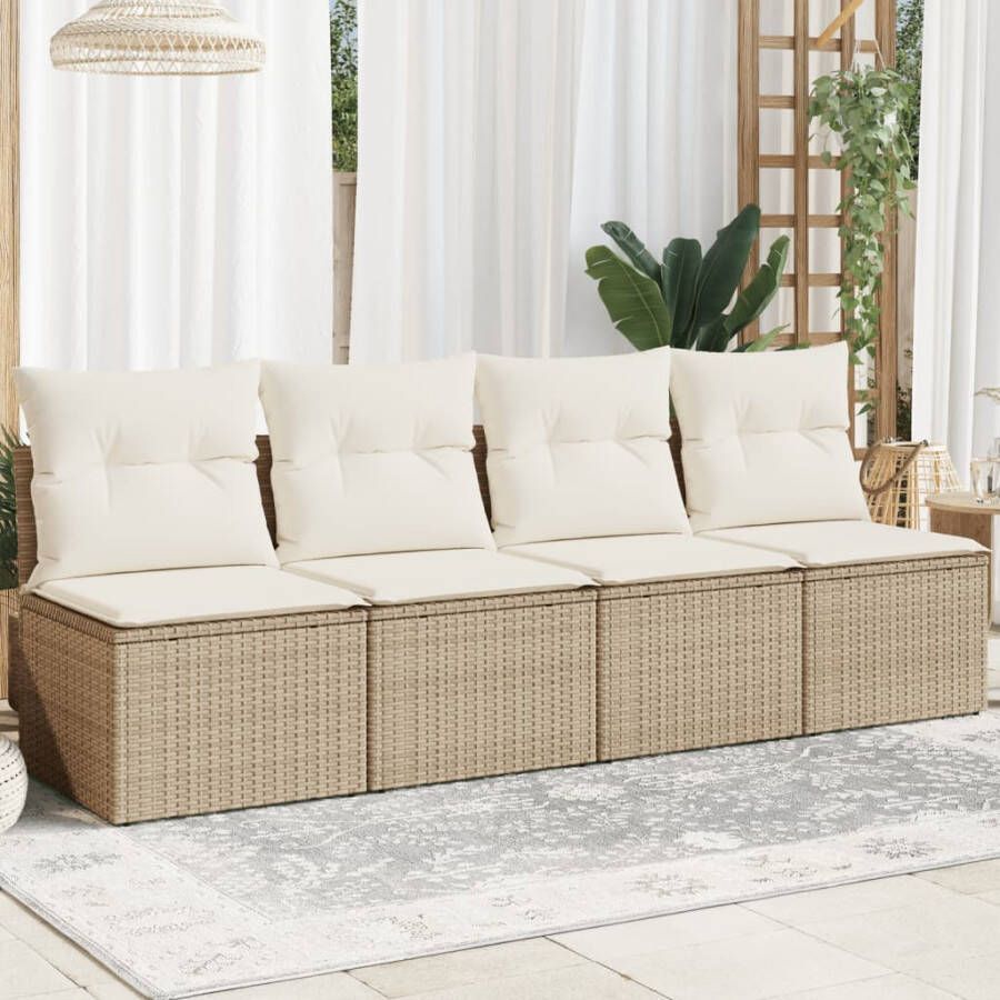 VIDAXL Tuinbank 4-zits met kussens poly rattan beige - Foto 3