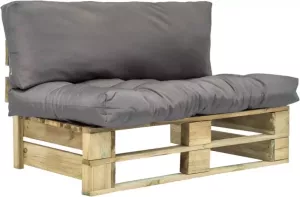 VIDAXL Tuinbank met grijze kussens pallet grenenhout