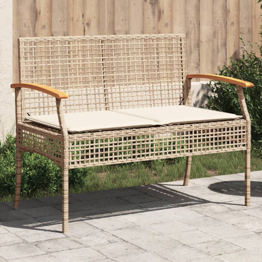 VIDAXL Tuinbank met kussen poly rattan en acaciahout beige - Foto 4