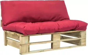 VIDAXL Tuinbank met rode kussens pallet grenenhout