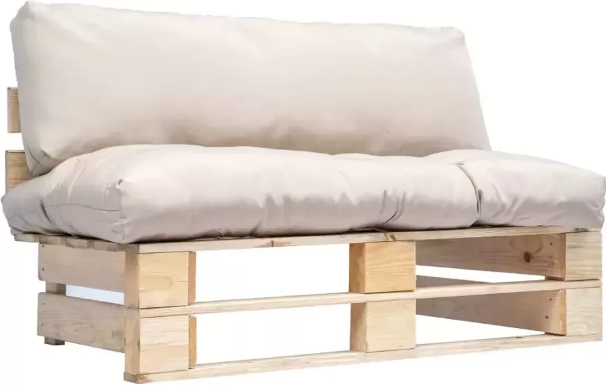 VIDAXL Tuinbank pallet met zandkleurige kussens grenenhout - Foto 4