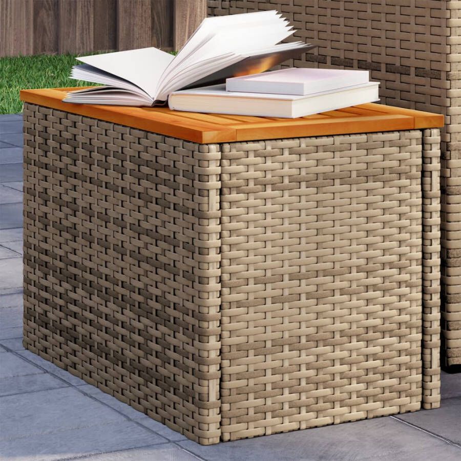 VidaXL Tuinbijzettafels 2 St 55X34X37 Cm Poly Rattan En Hout Beige - Foto 4