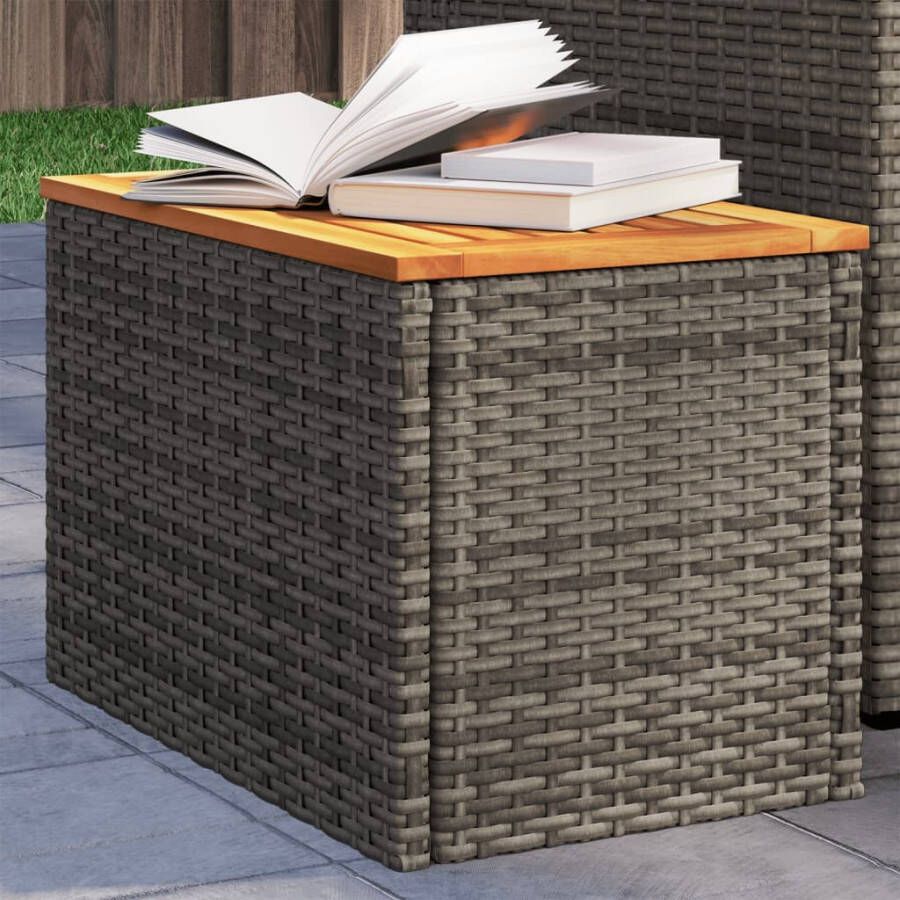 VidaXL Tuinbijzettafels 2 st 55x34x37 cm poly rattan en hout grijs - Foto 3
