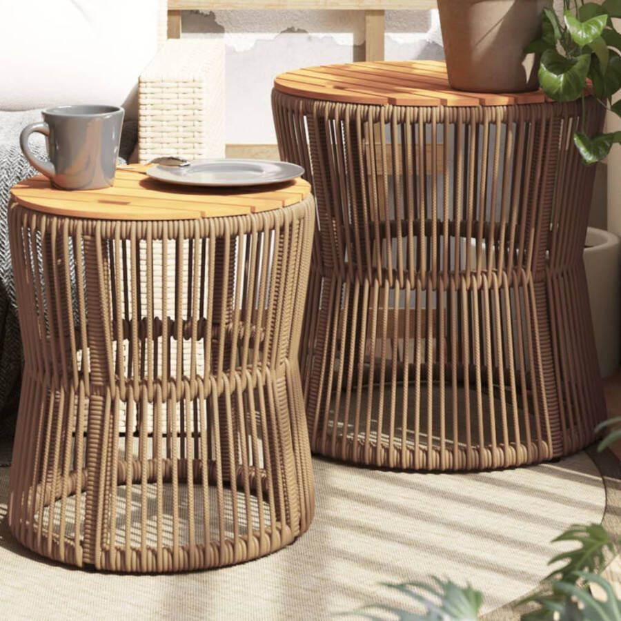 VIDAXL Tuinbijzettafels 2 st met houten blad poly rattan beige - Foto 4