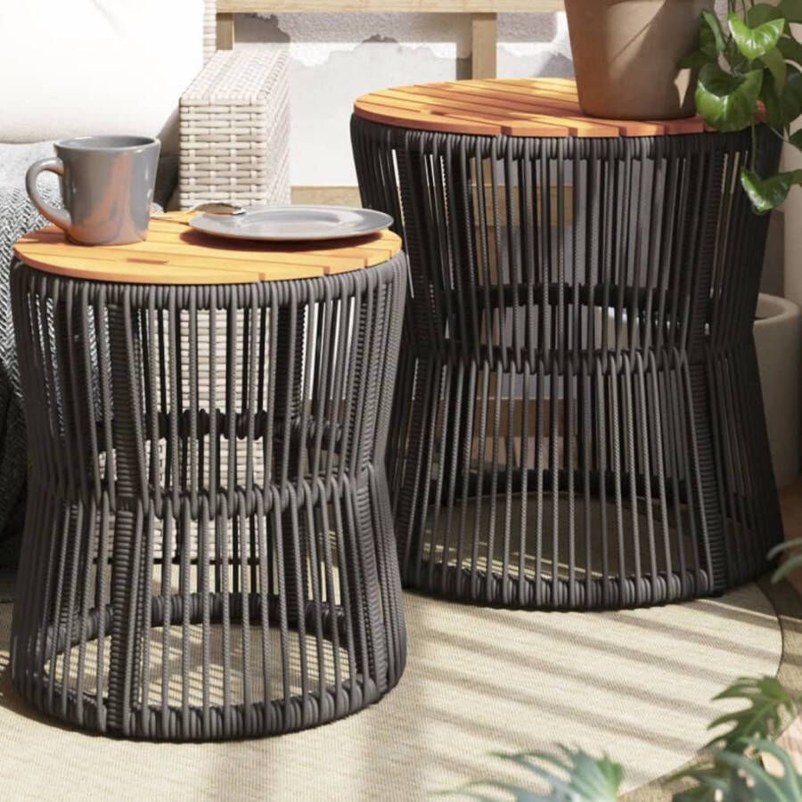 VIDAXL Tuinbijzettafels 2 st met houten blad poly rattan grijs - Foto 4