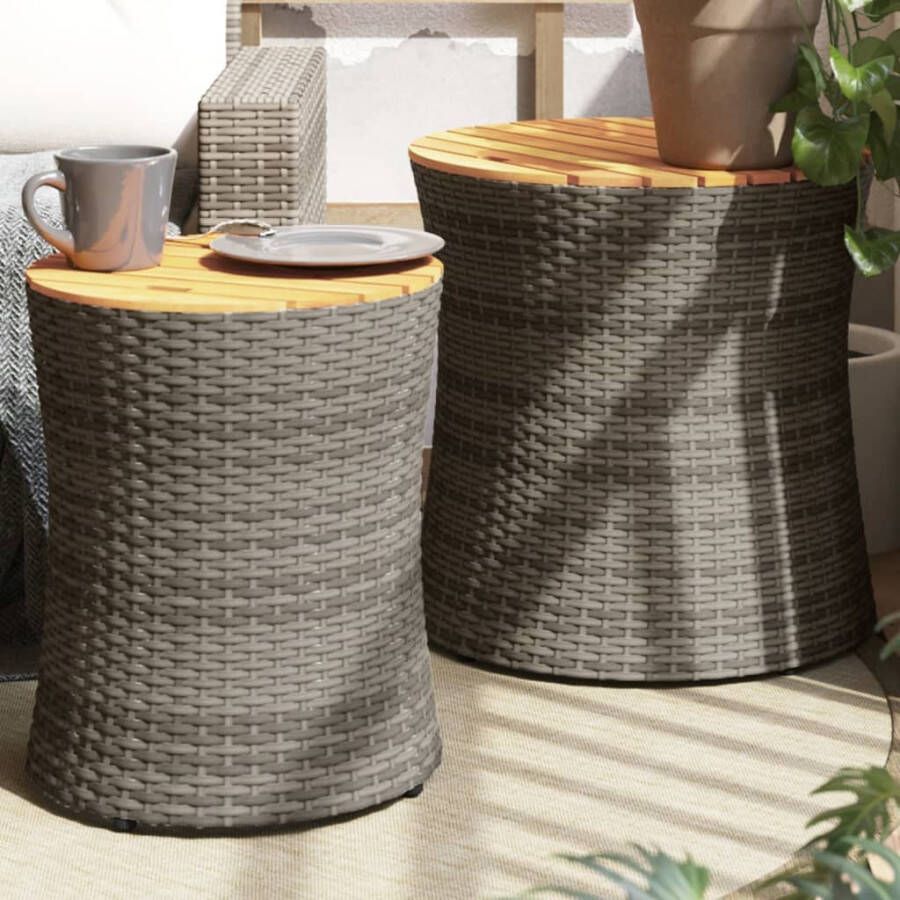VIDAXL Tuinbijzettafels 2 st met houten blad poly rattan grijs - Foto 4
