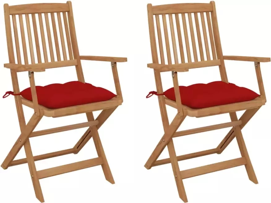 VIDAXL Tuinstoelen 2 st inklapbaar met kussens massief acaciahout