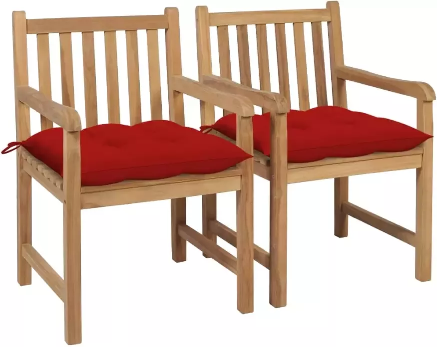 VidaXL Tuinstoelen 2 st met rode kussens massief teakhout - Foto 4