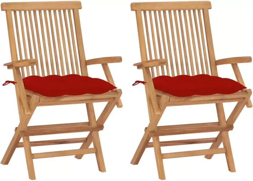 VidaXL Tuinstoelen 2 st met rode kussens massief teakhout - Foto 1