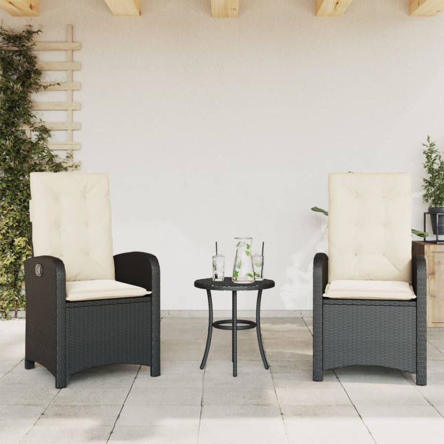 VIDAXL Tuinstoelen 2 st verstelbaar met kussens poly rattan zwart