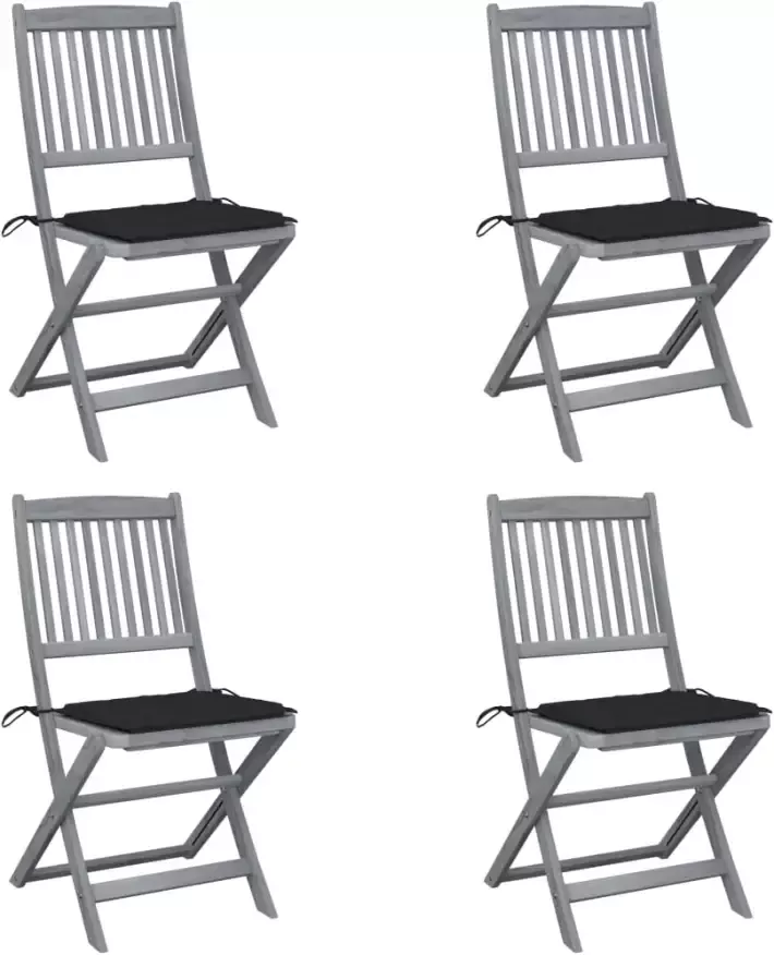 VidaXL Tuinstoelen 4 st inklapbaar met kussens massief acaciahout - Foto 1