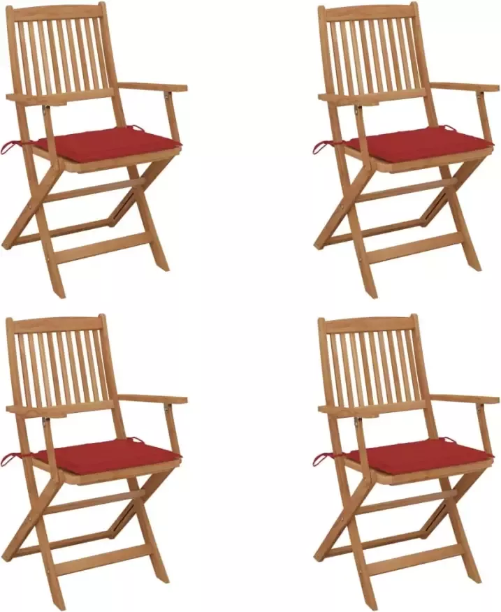 VidaXL Tuinstoelen 4 st inklapbaar met kussens massief acaciahout - Foto 1