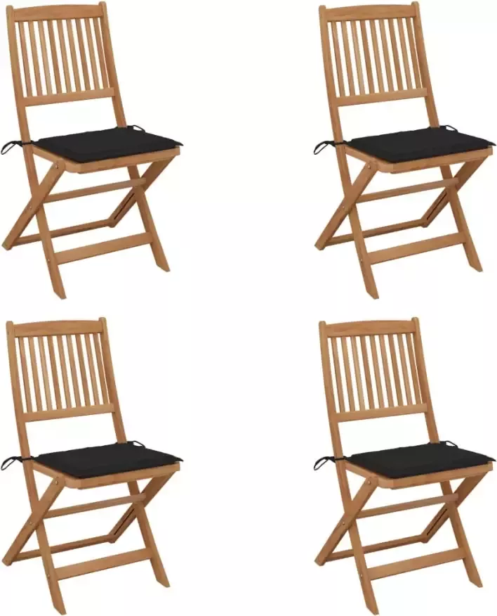 VidaXL Tuinstoelen 4 st inklapbaar met kussens massief acaciahout - Foto 1