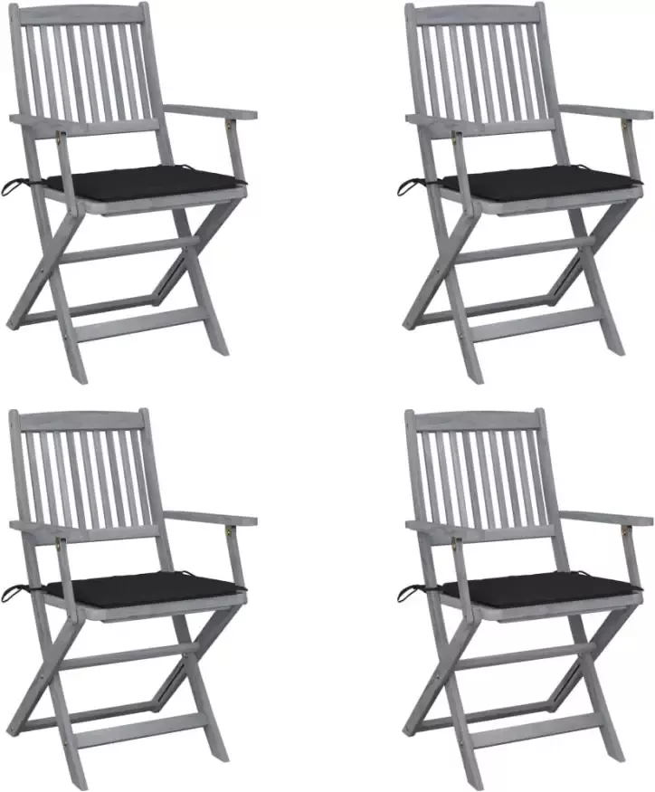 VidaXL Tuinstoelen 4 st inklapbaar met kussens massief acaciahout - Foto 1