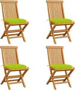 VIDAXL Tuinstoelen 4 st met heldergroene kussens massief teakhout