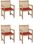 VIDAXL Tuinstoelen 4 st met rode kussens massief teakhout - Thumbnail 1