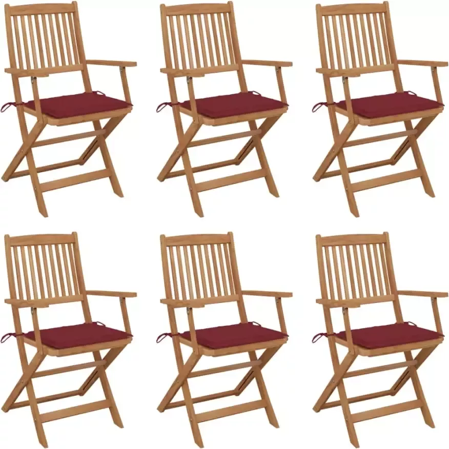 VidaXL Tuinstoelen 6 st inklapbaar met kussens massief acaciahout - Foto 1