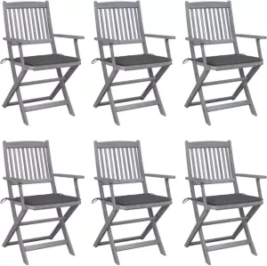 VidaXL Tuinstoelen 6 st inklapbaar met kussens massief acaciahout