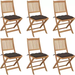 VidaXL Tuinstoelen 6 st inklapbaar met kussens massief acaciahout