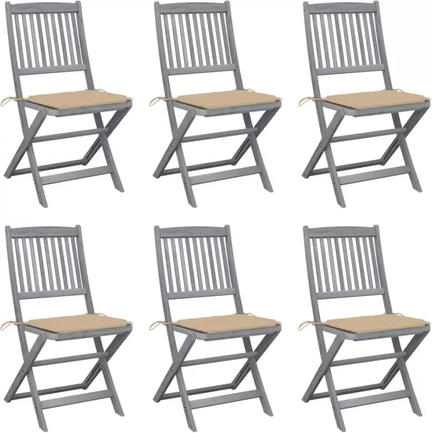 VidaXL Tuinstoelen 6 st inklapbaar met kussens massief acaciahout - Foto 1