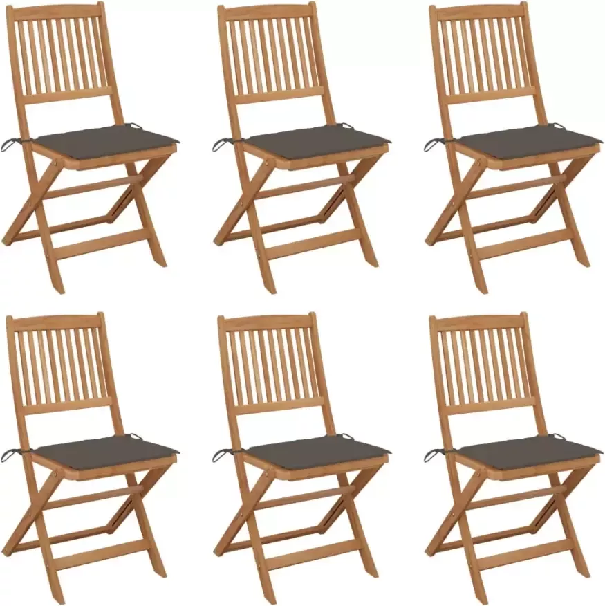 VidaXL Tuinstoelen 6 st inklapbaar met kussens massief acaciahout - Foto 1
