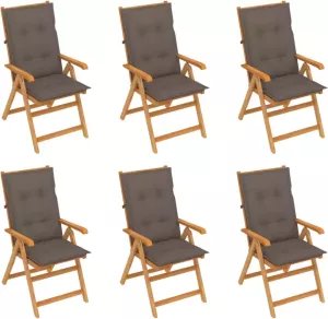 VIDAXL Tuinstoelen 6 st met taupe kussens massief teakhout