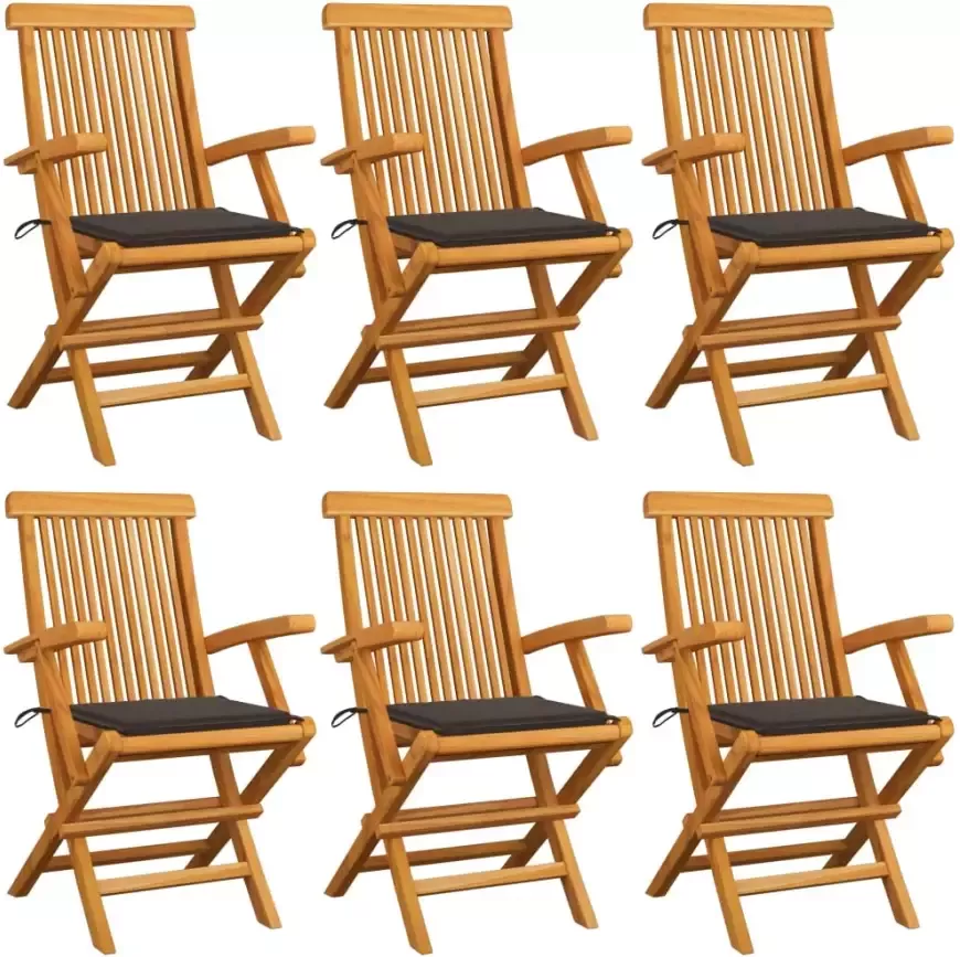 VidaXL Tuinstoelen 6 st met taupe kussens massief teakhout - Foto 1
