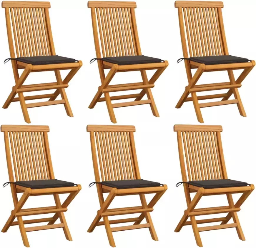 VidaXL Tuinstoelen 6 st met taupe kussens massief teakhout - Foto 1