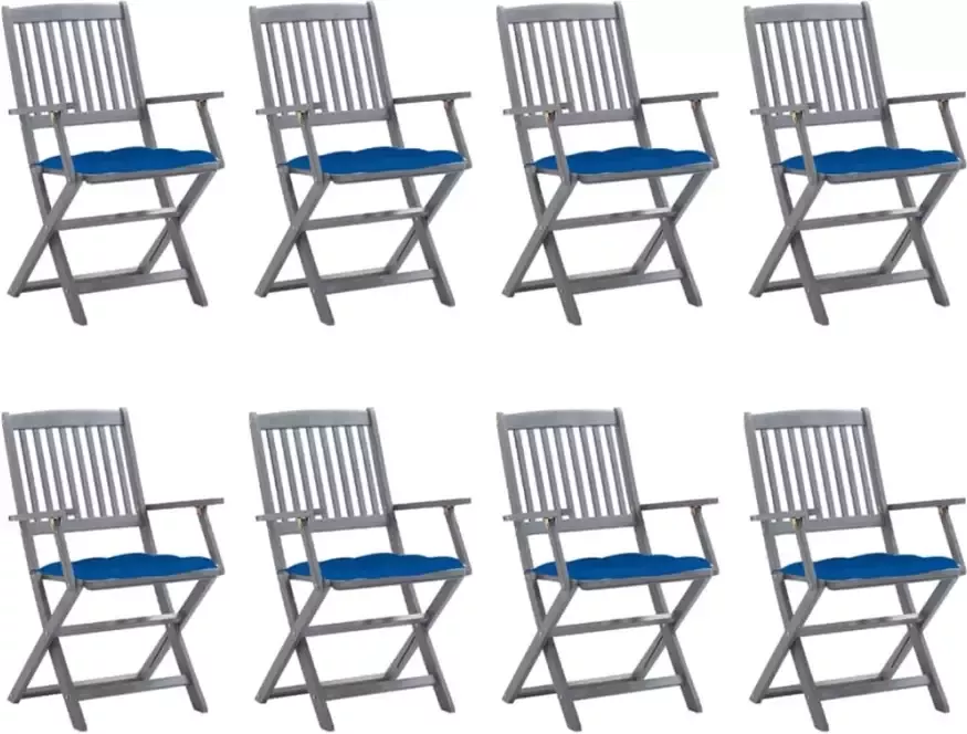 VidaXL Tuinstoelen 8 st inklapbaar met kussens massief acaciahout - Foto 1
