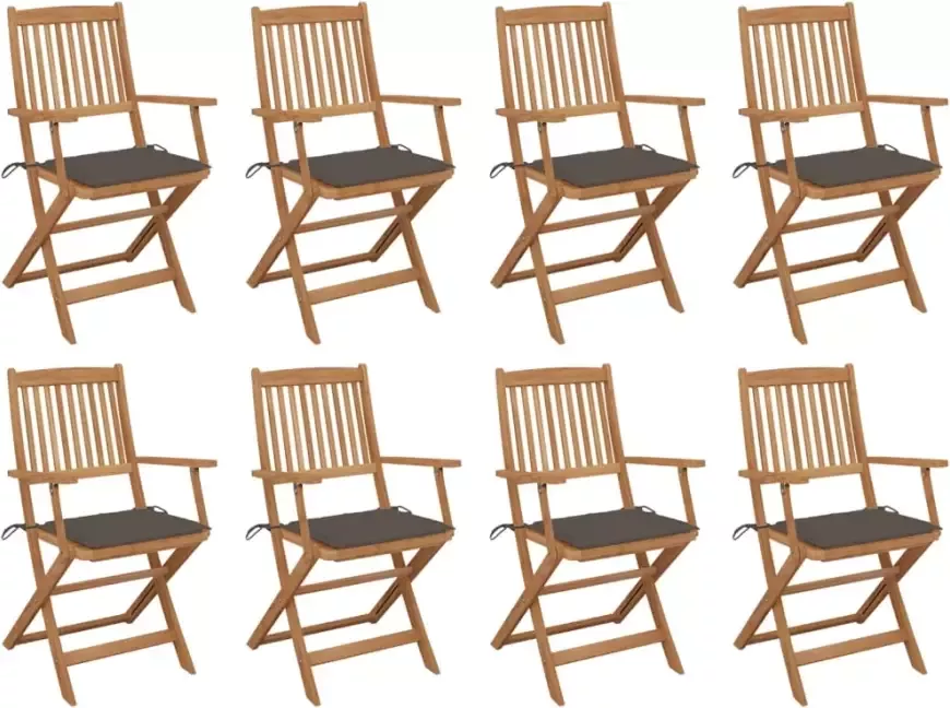 VidaXL Tuinstoelen 8 st inklapbaar met kussens massief acaciahout - Foto 1