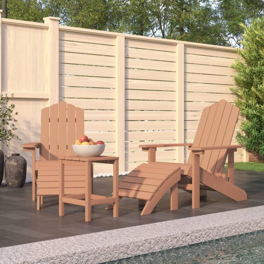 VIDAXL Tuinstoelen Adirondack met voetenbank en tafel HDPE bruin - Foto 3