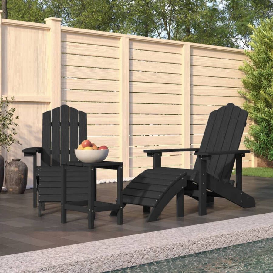 VIDAXL Tuinstoelen Adirondack met voetenbank tafel HDPE antracietkleur - Foto 3