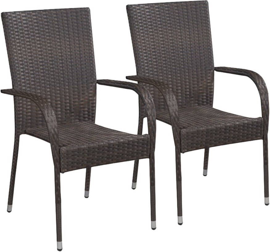 VIDAXL Tuinstoelen stapelbaar 2 st poly rattan bruin - Foto 4