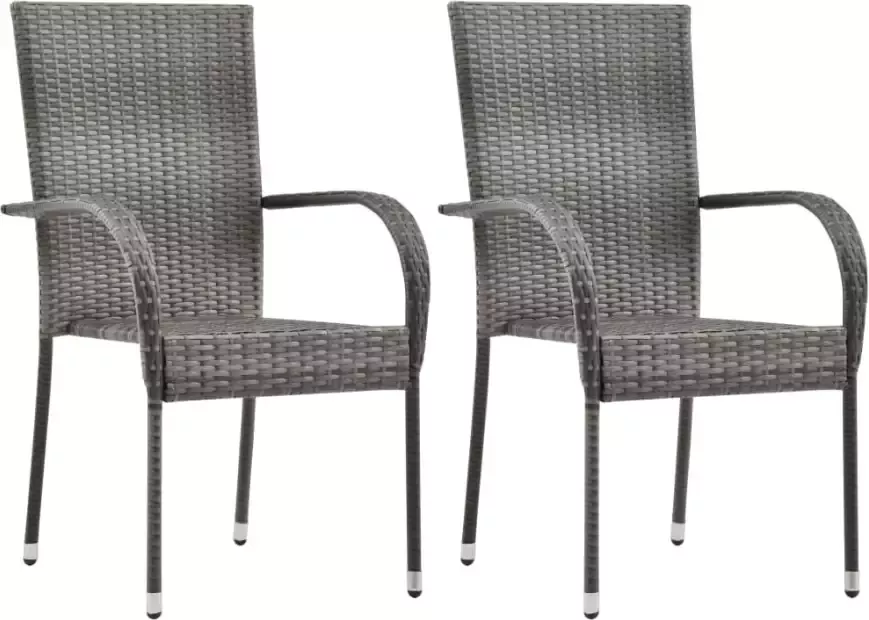 VIDAXL Tuinstoelen stapelbaar 2 st poly rattan grijs - Foto 3