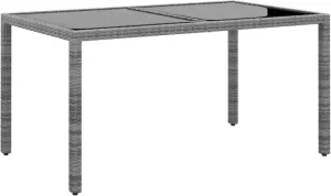VidaXL Tuintafel 150x90x75 cm gehard glas en poly rattan grijs