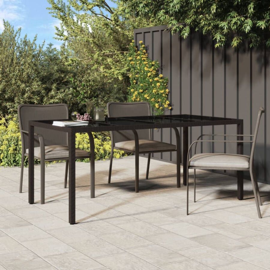 VIDAXL Tuintafel 190x90x75 cm gehard glas en poly rattan bruin - Foto 3