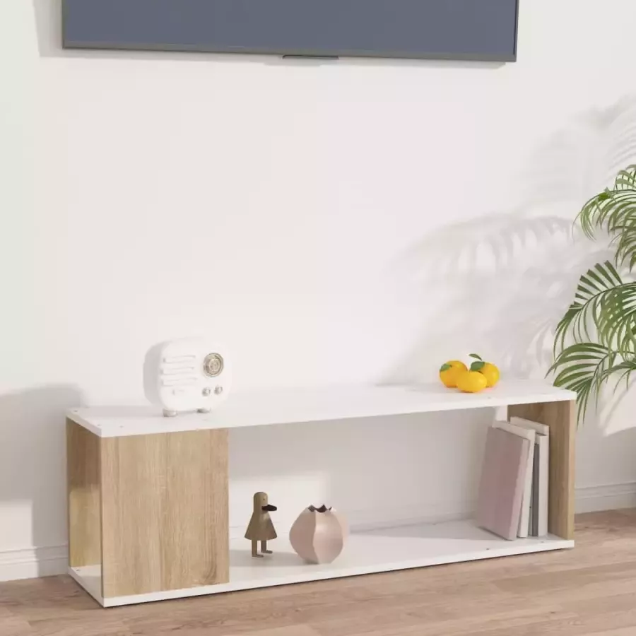 VIDAXL Tv-meubel 100x24x32 cm spaanplaat wit en sonoma eikenkleurig - Foto 1