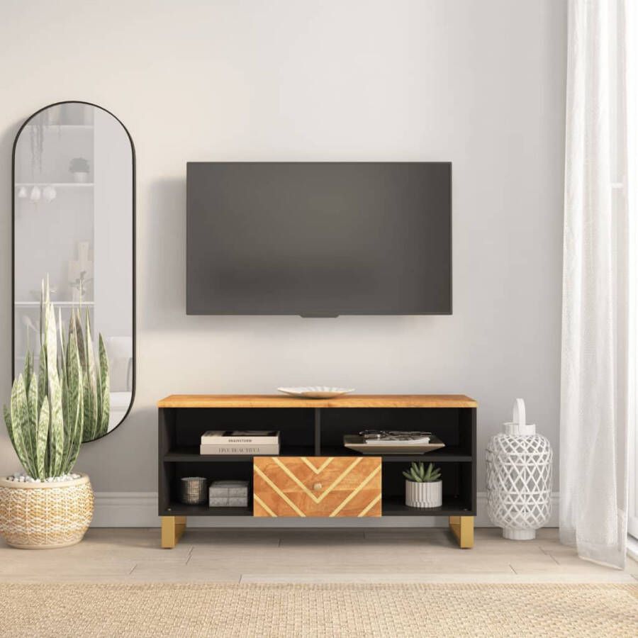 VidaXL -Tv-meubel-100x33 5x46-cm-massief-mangohout-bruin-en-zwart - Foto 2